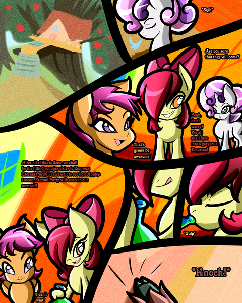 Size: 2400x3000 | Tagged: safe, artist:keytee-chan, derpibooru import, apple bloom, scootaloo, sweetie belle, yona, comic:the great big fusion 3 remake, comic, cutie mark crusaders, eyes closed, high res, image, png, smiling