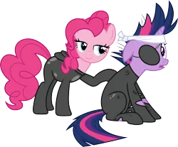 Size: 3620x3000 | Tagged: safe, artist:cloudyglow, derpibooru import, pinkie pie, twilight sparkle, it's about time, eyepatch, future twilight, image, png, vector