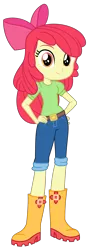 Size: 1500x4184 | Tagged: safe, artist:sketchmcreations, derpibooru import, apple bloom, best in show: the pre-show, equestria girls, equestria girls series, spoiler:eqg series (season 2), boots, bow, clothes, commission, female, hair bow, hand on hip, image, jeans, pants, png, shoes, simple background, smiling, standing, transparent background, vector