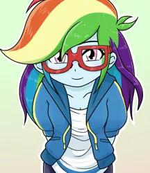 Size: 640x740 | Tagged: safe, artist:batipin, derpibooru import, rainbow dash, equestria girls, arm behind back, cute, dashabetes, glasses, image, looking at you, png, solo