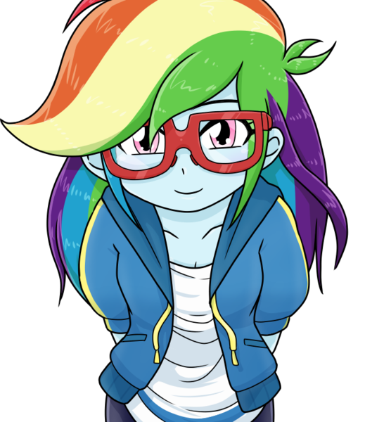 Size: 640x740 | Tagged: safe, alternate version, artist:batipin, derpibooru import, rainbow dash, equestria girls, arm behind back, cute, dashabetes, glasses, image, looking at you, png, simple background, solo, transparent background