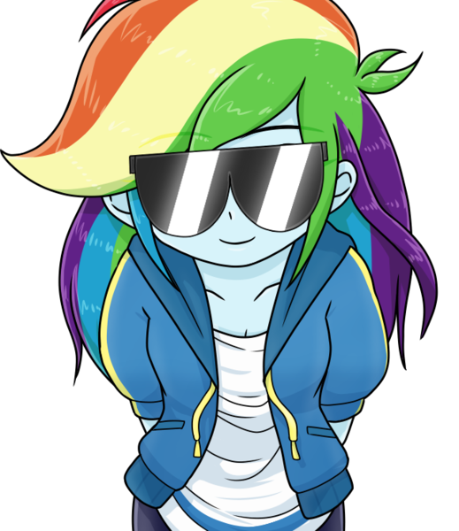 Size: 640x740 | Tagged: safe, alternate version, artist:batipin, derpibooru import, rainbow dash, equestria girls, arm behind back, cute, dashabetes, image, looking at you, png, simple background, solo, sunglasses, transparent background