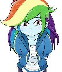 Size: 640x740 | Tagged: safe, alternate version, artist:batipin, derpibooru import, rainbow dash, equestria girls, arm behind back, cute, dashabetes, image, looking at you, png, simple background, solo, transparent background