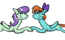 Size: 1920x1200 | Tagged: safe, artist:naturajellyfish, derpibooru import, peppermint goldylinks, violet twirl, pegasus, pony, 1000 hours in ms paint, bow, duo, eyes closed, female, friendship student, hair bow, image, lying down, mare, png, prone, quality, simple background, smiling, transparent background