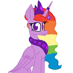 Size: 700x700 | Tagged: safe, artist:princessmoonlight, derpibooru import, oc, oc:moonlight stars, alicorn, pony, female, folded wings, horn, horn jewelry, image, jewelry, looking at you, mare, multicolored eyes, multicolored hair, multicolored mane, png, rainbow hair, simple background, sitting up, smiling, solo, transparent background, wings