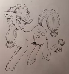 Size: 2658x2879 | Tagged: safe, artist:nightydream, derpibooru import, applejack, pony, image, jpeg, monochrome, solo, traditional art