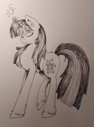 Size: 2435x3282 | Tagged: safe, artist:nightydream, derpibooru import, twilight sparkle, pony, unicorn, image, jpeg, magic, monochrome, solo, traditional art