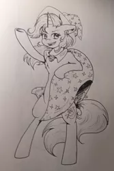 Size: 2124x3188 | Tagged: safe, artist:nightydream, derpibooru import, trixie, pony, bipedal, cape, clothes, hat, image, jpeg, monochrome, solo, traditional art, trixie's cape, trixie's hat