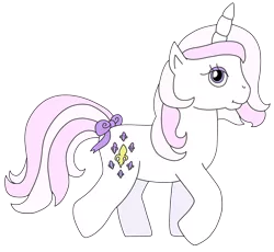 Size: 2578x2373 | Tagged: safe, artist:supahdonarudo, derpibooru import, fleur-de-lis, pony, unicorn, bow, female, full body, g1, g4 to g1, generation leap, high res, hooves, horn, image, mare, png, side view, simple background, solo, style emulation, tail, tail bow, transparent background