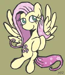 Size: 1276x1473 | Tagged: safe, artist:garammasara, derpibooru import, fluttershy, pegasus, pony, cut paper, female, flower, flower in hair, flying, hooves, image, jpeg, looking at you, mare, signature, simple background, smiling, smiling at you, solo, spread wings, wings