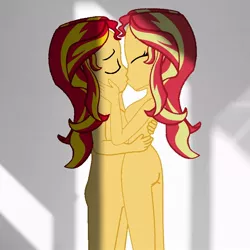 Size: 768x768 | Tagged: suggestive, artist:thatradhedgehog, derpibooru import, sunset shimmer, equestria girls, duality, eyes closed, female, image, jpeg, kissing, lesbian, self paradox, self ponidox, selfcest, shipping, time paradox