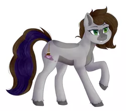 Size: 1833x1613 | Tagged: safe, artist:haruhi-il, derpibooru import, oc, oc:cj vampire, unofficial characters only, pegasus, pony, brown mane, brown tail, commission, cutie mark, fangs, green eyes, grin, image, looking sideways, photo, png, purple tail highlight, smiling, solo, tail, ych result