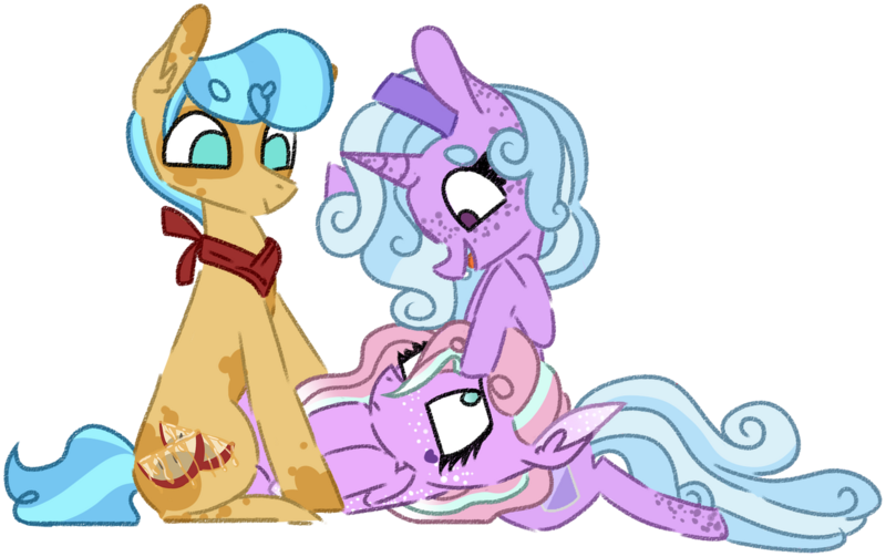 Size: 1280x804 | Tagged: safe, artist:maximumpiracy, derpibooru import, oc, unofficial characters only, earth pony, pony, unicorn, base used, earth pony oc, freckles, horn, image, magical lesbian spawn, neckerchief, offspring, parent:apple brown betty, parent:fluttershy, parent:pinkie pie, parent:starlight glimmer, parent:sunshower, parent:trixie, parents:trixiepie, png, simple background, transparent background, unicorn oc