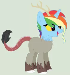 Size: 396x421 | Tagged: safe, artist:yulianapie26, derpibooru import, oc, unofficial characters only, draconequus, pony, base used, draconequus oc, image, interspecies offspring, offspring, parent:discord, parent:rainbow dash, parents:discodash, png, simple background, smiling, solo