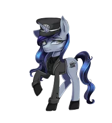 Size: 3000x3300 | Tagged: safe, artist:opal_radiance, derpibooru import, oc, unofficial characters only, pony, unicorn, clothes, hat, horn, image, png, raised hoof, simple background, solo, transparent background, unicorn oc