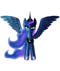 Size: 1920x2270 | Tagged: safe, artist:opal_radiance, derpibooru import, princess luna, alicorn, pony, ethereal mane, female, hoof shoes, image, jewelry, mare, peytral, png, simple background, solo, spread wings, starry mane, tiara, transparent background, wings