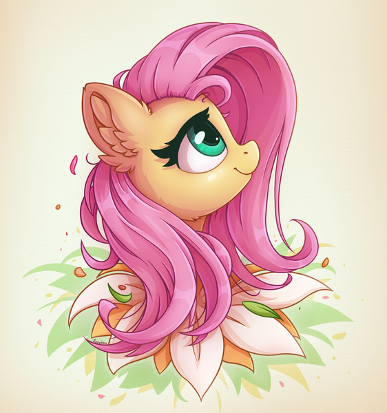 Size: 2200x2350 | Tagged: safe, alternate version, artist:zeepheru_pone, derpibooru import, fluttershy, pegasus, pony, bust, cute, ear fluff, female, flower, image, mare, png, portrait, shyabetes, simple background, smiling, solo