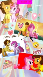 Size: 1044x1856 | Tagged: safe, artist:decokelow, derpibooru import, edit, edited screencap, screencap, cheese sandwich, pinkie pie, earth pony, pony, book:friendship scrapbook, cheesepie, collage, designs, fanart, female, image, jpeg, male, mare, photo, scrapbook, shipping, stallion, straight