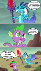 Size: 896x1540 | Tagged: safe, artist:silverbuller, derpibooru import, princess ember, spike, dragon, gauntlet of fire, bloodstone scepter, comic, dragon lord ember, emberspike, female, image, male, png, shipping, speech bubble, straight, yelling