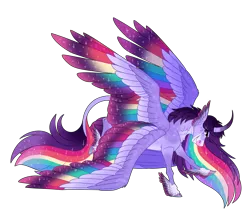 Size: 2200x1900 | Tagged: safe, artist:uunicornicc, derpibooru import, rainbow dash, twilight sparkle, twilight sparkle (alicorn), alicorn, pony, seraph, seraphicorn, colored wings, curved horn, feathered fetlocks, februpony, fusion, horn, image, multicolored wings, multiple wings, png, simple background, transparent background, wings