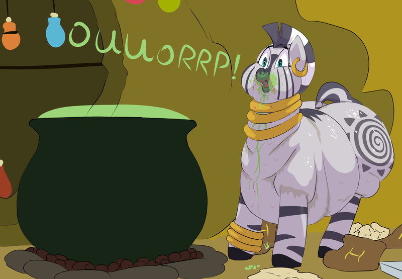 Size: 2872x1992 | Tagged: questionable, artist:lupin quill, derpibooru import, zecora, zebra, series:zecora lets go (weight gain), bedroom eyes, belly, big belly, bingo wings, burp, butt, cauldron, chubby cheeks, double chin, eating, fat, fat fetish, feedee, female, fetish, flabby chest, food, image, large butt, mare, messy eating, neck roll, obese, open mouth, png, rolls of fat, solo, solo female, solo mare, soup, stuffed, stuffing, sweat, sweatdrop, weight gain, weight gain sequence, zecobese, zecora's hut