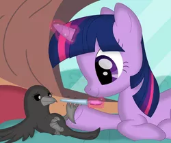 Size: 974x820 | Tagged: safe, artist:porygon2z, derpibooru import, twilight sparkle, bird, crow, image, jpeg, pedicure