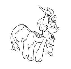 Size: 582x564 | Tagged: safe, artist:rocket-lawnchair, kirin, black and white, grayscale, image, monochrome, png, simple background, sketch, solo, walking, white background