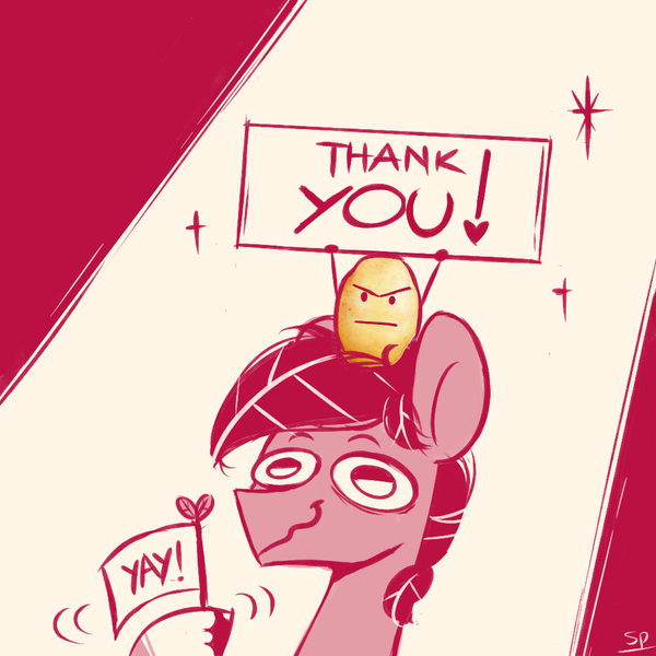 Size: 1000x1000 | Tagged: safe, artist:scribble-potato, derpibooru import, oc, pony, food, image, jpeg, potato, sign, solo