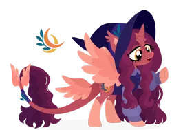 Size: 1920x1451 | Tagged: safe, artist:kabuvee, derpibooru import, oc, unofficial characters only, alicorn, female, hat, image, png, simple background, solo, tail wings, transparent background, witch hat