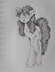 Size: 2912x3787 | Tagged: safe, artist:nightydream, derpibooru import, pinkie pie, pony, image, jpeg, monochrome, raised hoof, solo, traditional art