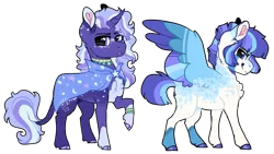 Size: 2827x1596 | Tagged: safe, artist:moccabliss, derpibooru import, oc, unofficial characters only, pegasus, pony, unicorn, colored wings, image, magical lesbian spawn, multicolored wings, offspring, parent:hoo'far, parent:moondancer, parent:rainbow dash, parent:rainbowdancer, parent:trixie, parents:trixfar, png, simple background, transparent background, wings