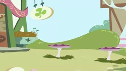 Size: 1920x1080 | Tagged: safe, artist:wissle, derpibooru import, magical mystery cure, .svg available, background, decoration, flower, grass, higher res at source, house, image, mushroom table, no pony, plant, png, ponyville, restaurant, table, vector