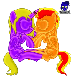 Size: 3840x4154 | Tagged: suggestive, artist:damlanil, derpibooru import, oc, oc:deadie, oc:fireheart(fire), alicorn, hybrid, pegasus, pony, series:becoming submissive, series:becoming submissive together, bdsm, blindfold, bodysuit, bondage, bondage mask, bound wings, bulge touching, catsuit, clothes, collar, commission, crotch bulge, encasement, female, gag, gimp suit, high heels, hood, horn, horn ring, image, jewelry, latex, latex suit, male, mare, muzzle gag, null, pegabat, png, ring, rubber, shiny, shoes, show accurate, simple background, sitting, stallion, suit, transparent background, vector, wings