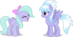 Size: 4666x2388 | Tagged: safe, artist:thatusualguy06, derpibooru import, cloudchaser, flitter, pegasus, pony, sonic rainboom (episode), .svg available, absurd resolution, duo, duo female, eyes closed, female, folded wings, image, mare, png, siblings, simple background, sisters, spread wings, transparent background, vector, wings, yay