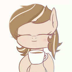 Size: 800x800 | Tagged: safe, artist:phoenixrk49, derpibooru import, oc, unofficial characters only, pony, animated, blinking, bust, coffee, cup, cute, drink, drinking, eyebrows, eyebrows visible through hair, eyes closed, female, frame by frame, gif, hoof hold, hooves, image, looking at you, loop, mare, open mouth, open smile, simple background, smiley face, smiling, solo, squigglevision, two toned mane, white background