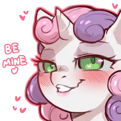 Size: 1159x1159 | Tagged: safe, artist:cold-blooded-twilight, derpibooru import, sweetie belle, pony, blushing, dialogue, eyeshadow, female, filly, foal, heart, heart eyes, image, lidded eyes, makeup, png, simple background, smiling, transparent background, wingding eyes
