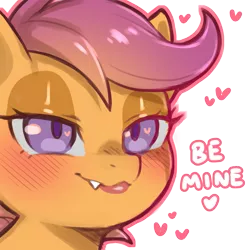 Size: 1159x1159 | Tagged: safe, artist:cold-blooded-twilight, derpibooru import, scootaloo, pony, blushing, dialogue, eyeshadow, fangs, female, filly, foal, heart, heart eyes, image, lidded eyes, makeup, png, simple background, smiling, transparent background, wingding eyes