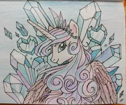 Size: 1080x907 | Tagged: safe, artist:wrath-marionphauna, derpibooru import, princess flurry heart, alicorn, crown, crystal, crystal heart, image, jewelry, looking at you, older, png, regalia, solo, traditional art