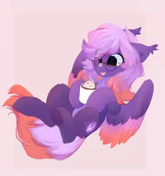 Size: 1428x1520 | Tagged: safe, artist:little-sketches, derpibooru import, oc, oc:ardent dusk, bat pony, hybrid, pegasus, pony, chocolate, cute, cutie mark, food, glasses, hot chocolate, image, jpeg, pegabat, solo