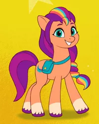 Size: 600x750 | Tagged: safe, derpibooru import, sunny starscout, earth pony, my little pony: tell your tale, coat markings, eyebrows, g5, grin, image, looking at you, multicolored hair, png, rainbow hair, redesign, redraw, smiling, smiling at you, socks (coat marking), unshorn fetlocks