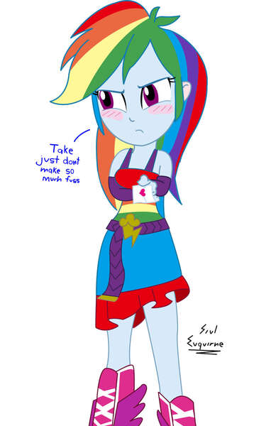 Size: 1050x1680 | Tagged: safe, artist:dashdeviant, derpibooru import, rainbow dash, equestria girls, blush sticker, blushing, clothes, dress, fall formal outfits, female, holiday, image, jpeg, looking away, simple background, solo, tsunderainbow, tsundere, valentine, valentine's day, white background