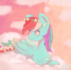 Size: 6200x6067 | Tagged: safe, artist:flax-n-floy, derpibooru import, rainbow dash, pegasus, pony, absurd file size, absurd resolution, female, floral head wreath, flower, hippie, image, lying down, mare, png, prone, solo