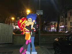 Size: 3256x2440 | Tagged: safe, artist:yungdeez, derpibooru import, flash sentry, sunset shimmer, equestria girls, equestria girls in real life, female, flashimmer, image, irl, jpeg, kissing, male, photo, shipping, straight