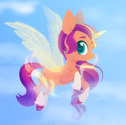 Size: 3000x2969 | Tagged: safe, artist:belka-sempai, derpibooru import, sunny starscout, alicorn, pony, my little pony: a new generation, cute, female, g5, image, looking at you, looking sideways, mare, png, princess sunny starscout, profile, race swap, side view, smiling, smiling at you, solo, sunnybetes, sunnycorn