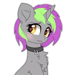 Size: 4000x4000 | Tagged: artist needed, safe, derpibooru import, oc, oc:frenzy nuke, unofficial characters only, pony, unicorn, blushing, chest fluff, collar, heart eyes, image, looking away, png, simple background, solo, transparent background, wingding eyes
