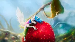 Size: 1920x1080 | Tagged: safe, artist:stdeadra, derpibooru import, princess celestia, alicorn, pony, food, green background, image, jpeg, minimalist, modern art, plants, simple background, solo, speedpaint, strawberries, strawberry