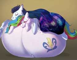 Size: 2560x1995 | Tagged: safe, artist:lainystar, derpibooru import, soarin', oc, oc:unya, pegasus, pony, belly, belly bed, big belly, huge belly, hyper, hyper belly, hyper pregnancy, image, impossibly large belly, jpeg, male, male pregnancy, paternity mark, pregnant, sleeping