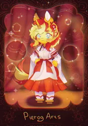 Size: 1431x2048 | Tagged: safe, artist:pierogarts, derpibooru import, sunset shimmer, anthro, unicorn, aesthetics, alternate universe, clothes, cosplay, costume, crossover, cute, female, image, jpeg, shimmerbetes, solo, sunset cosplay flashmob