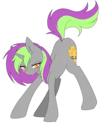 Size: 3511x4234 | Tagged: safe, artist:torihime, derpibooru import, oc, oc:frenzy nuke, unofficial characters only, pony, unicorn, ass up, blushing, collar, image, looking at you, png, raised tail, simple background, tail, transparent background