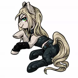 Size: 1310x1310 | Tagged: safe, artist:porcelanowyokular, derpibooru import, ponified, earth pony, pony, choker, clothes, devil may cry 5, female, image, jpeg, mare, pants, simple background, solo, white background